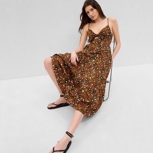 GAP Floral Print Tie Front Cutout  Maxi Dress Women's Size‎ M Brown Boho Tiered